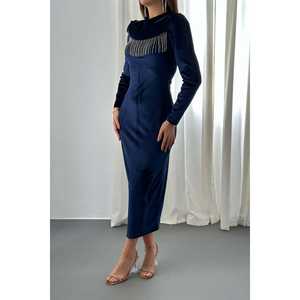 Robe de soirée en velours bleu marine scintillante en gros - Product Image 2