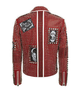 Chaqueta con tachuelas Punk Rock de cuero de vaca 100%, chaqueta de motocicleta para hombre, chaqueta de batalla, calidad Premium - Product Image 4