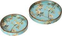 Lot de 2 plateaux de service en bois MDF faits à la main, émail enduit or blanc, oiseaux design, plaque décorative en résine, cuisine, salle à manger, usage domestique