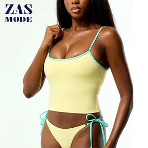 Camisole sexy de club sans manches, à épaules dénudées, col licou, avec soutien-gorge triangle intégré, color block, longueur au-dessus du genou, en Polyester Spandex - Product Image 1