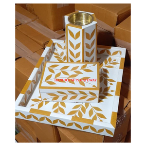 Nouveau design de luxe fait à la main en nacre incrustation de plateau de couleur blanche et jaune avec brûleur et boîte pour les cadeaux de mariage - Product Image 1
