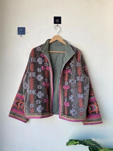 Jaune velours coton Suzani broderie Boho hiver veste florale moderne luxe haute qualité unisexe vêtements d'extérieur décontractés superposition - Product Image 5