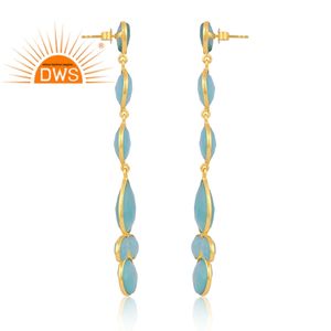 Último diseño Plata de Ley 18K Chapado en oro Natural Aqua Calcedonia Piedra preciosa Cuelga Pendiente Demi Joyería fina Fabricante - Product Image 3
