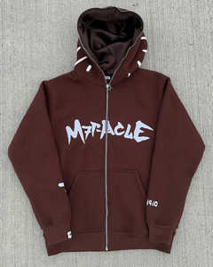 Sudadera con capucha y forro de satén serigrafiado con logotipo personalizado, ropa de calle con cremallera completa y estampado de soplo, Sudadera con capucha de lana pesada de invierno - Product Image 2