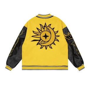 Hommes Femmes Flamme Bomber Veste Toile Américain Vintage Patchwork Cuir Lettre Broderie Coupe-Vent Surdimensionné Streetwear - Product Image 2