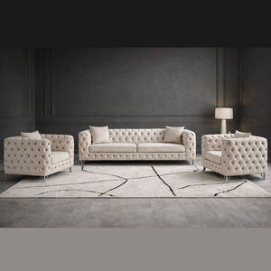 Chesterfield <b>Sofa</b> Set Black PU Leather fabric Tufted Design Living Room Furniture Traditional Style Rolled Arms Wood <b>Legs</b> - Product Image 2