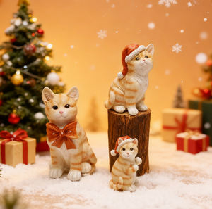 Оптовая продажа, рождественские украшения для стола, полимерный Кот в шляпе Санта-Клауса, фигурки освещают домашние украшения и подарки - Product Image 2