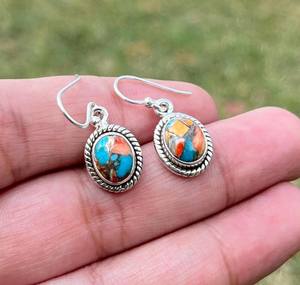 Elegant 925 Sterling <b>Silver</b> <b>Drop</b> <b>Earrings</b> Oyster Copper Turquoise Gemstone for Engagement or Anniversary Gift - Product Image 2