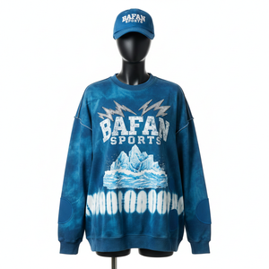Sweat-shirt oversize pour femme en molleton de coton premium 320 GSM, doux, tie-dye bleu avec logo personnalisé imprimé à l'écran, respirant - Product Image 1