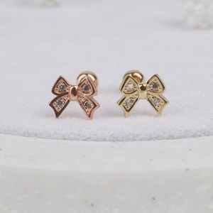 Orecchini da donna alla moda graziosi nastro Zirconia cubici in oro 14k orecchini a bottone all'ingrosso di gioielli per Piercing di base grande - Product Image 3