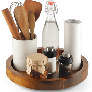 Gabinete giratorio de madera de Acacia <span class=keywords><strong>Lazy</strong></span> <span class=keywords><strong>Susan</strong></span> de 10 pulgadas, accesorios de cocina de almacenamiento para encimera de plástico negro y marrón - Product Image 2