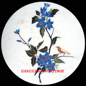 Pure White Marble Handmade Standard Quality Inlay <b>Work</b> <b>Table</b> Top Indian Manufacturing Round Shape Good Locking Top Class <b>Table</b> - Product Image 1