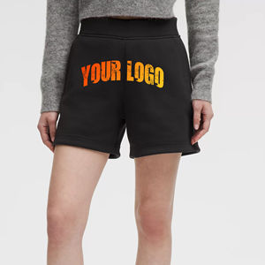 Short pour femme 100% coton de haute qualité logo imprimé bouffant 3D personnalisé avec poches latérales short streetwear de couleur unie pour femme - Product Image 1