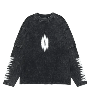 เสื้อยืดแขนยาวสำหรับผู้ชายเสื้อผ้าแนวสตรีทแวร์ผ้าคอตตอนพิมพ์ลายน้ำหนักแบบ100% โลโก้ตามสั่ง - Product Image 3