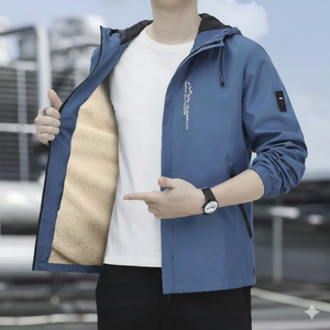 Knjoy Repabi Winter Canvas <b>Fleece</b> <b>Lined</b> Zipper Windbreaker Hooded <b>Jacket</b> Warm Waterproof Soft Thermal Interior Casual Fit <b>Men's</b> - Product Image 4