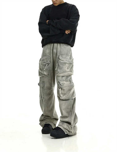 Jeans délavés personnalisés OEM, pantalon fin à jambes larges, taille mi-haute, style droit, denim coloré - Product Image 3