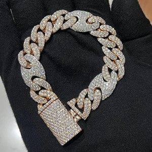 RB Gems 15mm 2 rangées plaqué or 14 carats VVS Moissanite Bracelet argent 925 glacé Moissanite Chaîne Style cubain Hip Hop Fine Charm - Product Image 2