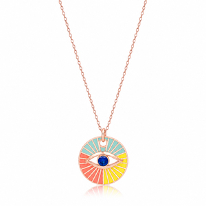 Collier en émail coloré à motif œil rond, fait main, turc, vente en gros, bijoux en argent sterling 925 - Product Image 4
