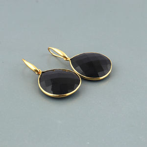 Simple design checker cut <b>black</b> onyx heart shape <b>dangle</b> drop <b>earring</b> 18k gold plated fashion jewelry bezel setting hook <b>earring</b> - Product Image 3