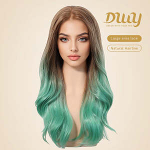 Penny-DWy High Quality Synthetic <b>Wig</b> 24-Inch Layered <b>Short</b> <b>Wig</b> with Free Parting in Light Brown and Green Free Shipping - Product Image 2