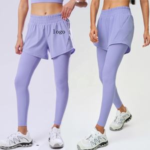 Femmes taille haute deux pièces Gym Fitness pantalon nouvelle mode couleur unie décontracté course entraînement bout à bout sport Jogging poche - Product Image 1