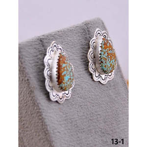 Southwest Bohemian #8 Turquoise & Sterling <b>Silver</b> Bezel <b>Set</b> Water Drop Post <b>Stud</b> <b>Earrings</b> Handmade - Product Image 3