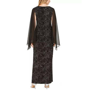 Abito da sera semplice da donna in chiffon floccato argentato con ricami, taglia XL, modello a trapezio, vita naturale - Product Image 2