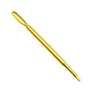 Pousse-cuticules carré plat doré personnalisé avec logo, mini outil de nettoyage des ongles à double tête en acier inoxydable par Kaneka Enterprises - Product Image 1