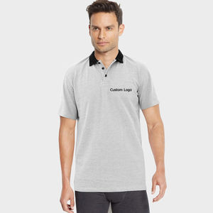 เสื้อยืดคอโปโลผ้าฝ้ายผู้ชาย,เสื้อโปโลคอปกสีตรงข้ามกระเป๋า - Product Image 1