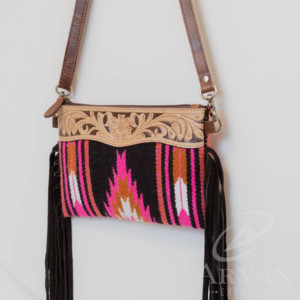 Western Handcrafted Aztec Real Leather Crossbody <b>Fringe</b> Purses Stylish Saddle Blanket Genuine Cowhide Leather Bohemian Handbags - Product Image 3