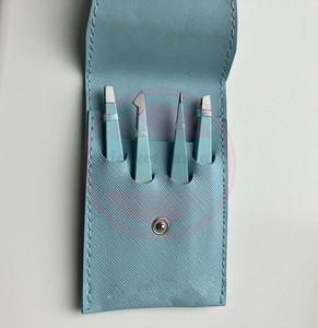 Estuches de cuero profesionales para juego de pinzas para cejas \ Bolsa de cuero para extensión de pestañas de acero inoxidable - Product Image 5