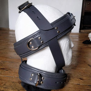 Arnés y Collar de Cuero Genuino para Reposacabezas. Gris Tormenta o cualquier color - Product Image 2