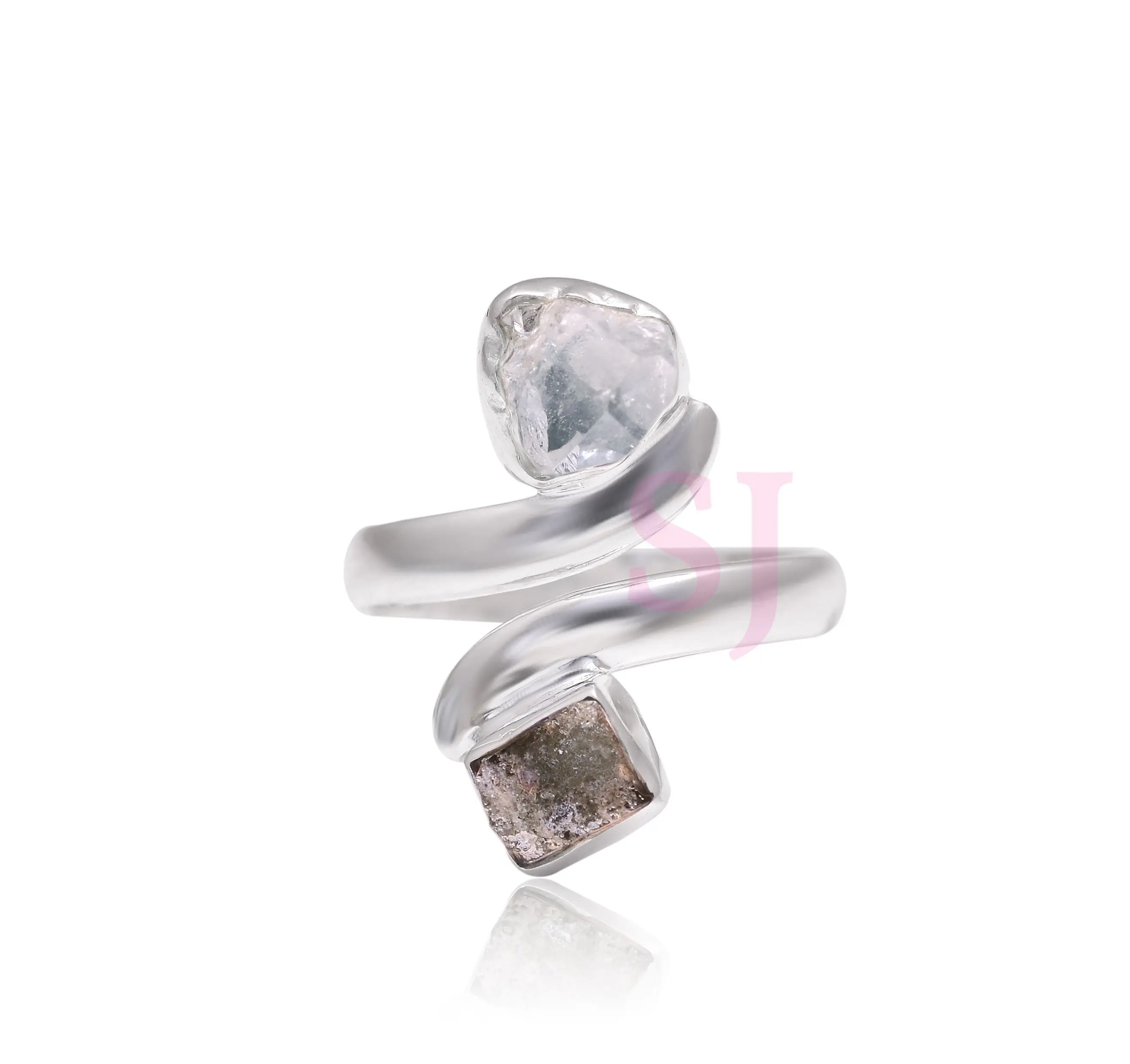 925 in argento Sterling naturale Herkimer diamante e Moldavite gemma oro Vermeil anello impilabile per donna produttore di gioielli