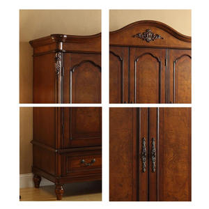 美式复古经典衣柜<span class=keywords><strong>3</strong></span>门由实心红木制成，深棕色，适合室内、卧室使用。 - Product Image 5