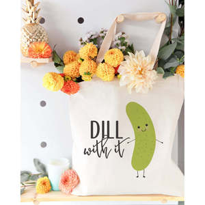 Sac fourre-tout en toile de coton écologique Dill It, durable, avec long ruban, imprimé lettres de dessin animé, taille moyenne, pour usage quotidien et cadeaux publicitaires - Product Image 3