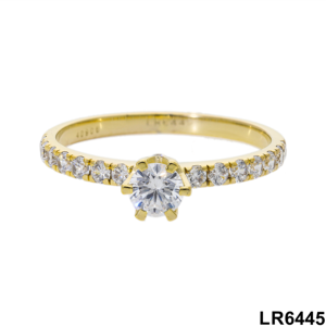 Anillo de compromiso clásico de seis puntas de oro de 14 quilates con diamante natural de corte redondo y detalles de pavé - Product Image 2