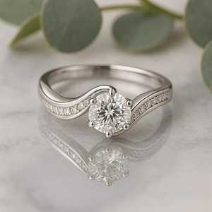 Bague de fiançailles en or blanc 9 carats avec diamant de culture classique en forme de vague, pour mariage, fête, bijoux pour femmes - Product Image 2