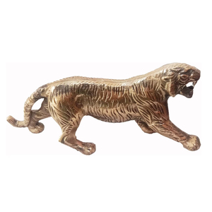 Modern Style Brass Tiger Figurine Lucky Home and Kitchen Decor Showpiece Metal Statue for Housewarming and Diwali <b>Table</b> Usage - Product Image 1