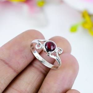 Natural Garnet Gemstone <b>Ring</b> 925 Sterling Silver | Handmade Round Garnet Swirl Design <b>Ring</b> For <b>Women</b> Wholesale - Product Image 3