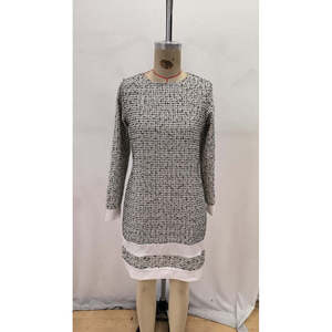 Vestido Mini Tejido de Manga Larga con Cuello Redondo y Detalle de Cinta en el Bajo para Mujer, 30002 - Blanco - Product Image 5