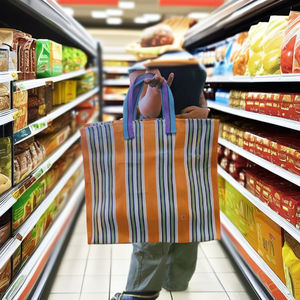 Grands sacs de courses réutilisables en nylon recyclé écologique avec fermeture éclair, sacs en plastique durables fabriqués en Inde, approvisionnement en gros, personnalisables - Product Image 4