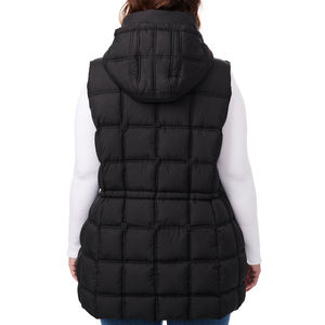 Femmes à capuche décontracté long gilet bouffant léger sans manches veste d'hiver chaud matelassé vêtements d'extérieur avec bouton et fermeture éclair - Product Image 4
