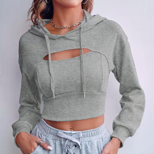 Customized High Quality 100% Cotton <b>Cropped</b> <b>Top</b> Hoodie for Women Light Knitted Winter Season Women's Apparel - Product Image 5