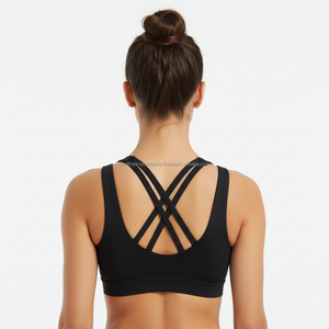 Women's Lightweight Breathable Sports <b>Bra</b> Nylon Spandex Four-Way <b>Stretch</b> Crisscross Straps Medium Support U-NECK Gym Workout - Product Image 4