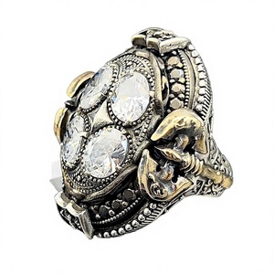 Anillo de Plata de Ley 925 Hecho a Mano Estilo Otomano Vintage para Hombre con Gran Diamante Blanco, Joyería Hip Hop de Gi - Product Image 1