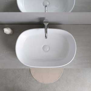 Modern Concrete Top and Baltimora <b>Mirror</b> 60cm High Gloss <b>White</b> Suspended Bathroom Cabinet - Product Image 5