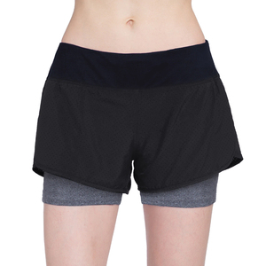 Shorts Deportivos de Cintura Alta para Mujer, Doble Capa, Transpirables, Tejidos, con Decoración de Encaje, Casuales, para Fitness - Product Image 4
