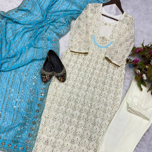 TOP DE TRABAJO Y PENT BORDADOS SECUENCIA FANTY CON DUPATTA - Product Image 1