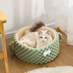 Cama cálida de felpa para mascotas con cubierta lavable extraíble, cama redonda antideslizante para gatos, Casa Bonita en forma de taza, cama para cachorros de invierno y otoño - Product Image 4