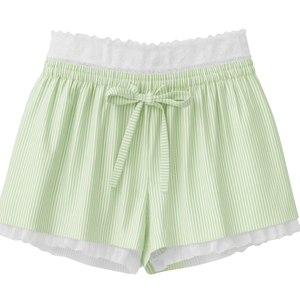 Shorts de pyjama pour femmes en gros, personnalisés, en tricot côtelé haut de gamme, avec bordure en dentelle, élastiques, respirants, à séchage rapide, vêtements souples et extensibles - Product Image 1